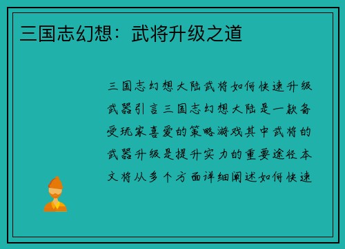 三国志幻想：武将升级之道